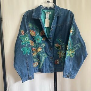NWT - Coldwater Creek￼Women’s Jacket Blue Jean Embroidery & Beads Size PXL